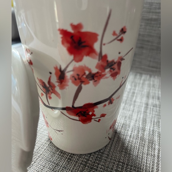 Tea Forte Cherry Blossom Flowers Tall Ceramic Tea Cup Mug With Lid No Infuser - Picture 4 of 10
